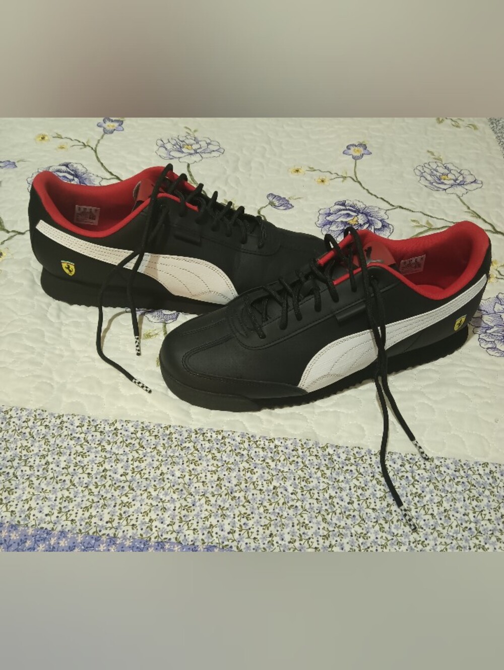 Puma Black & White Low-Top Sneakers with Red Interior